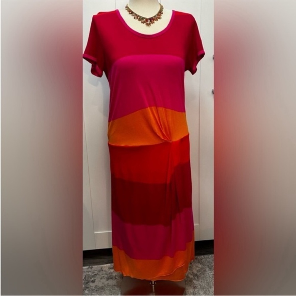 Women’s Maxi Dress Side Wrap Red & Orange Sz LG Max Azria BCBG ($128) NEW!